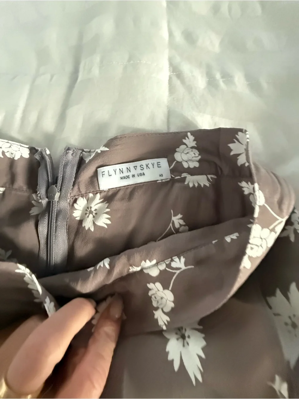 Flynn Skye Taupe Maxi Skirt with White Floral Print - Picture 2 of 3